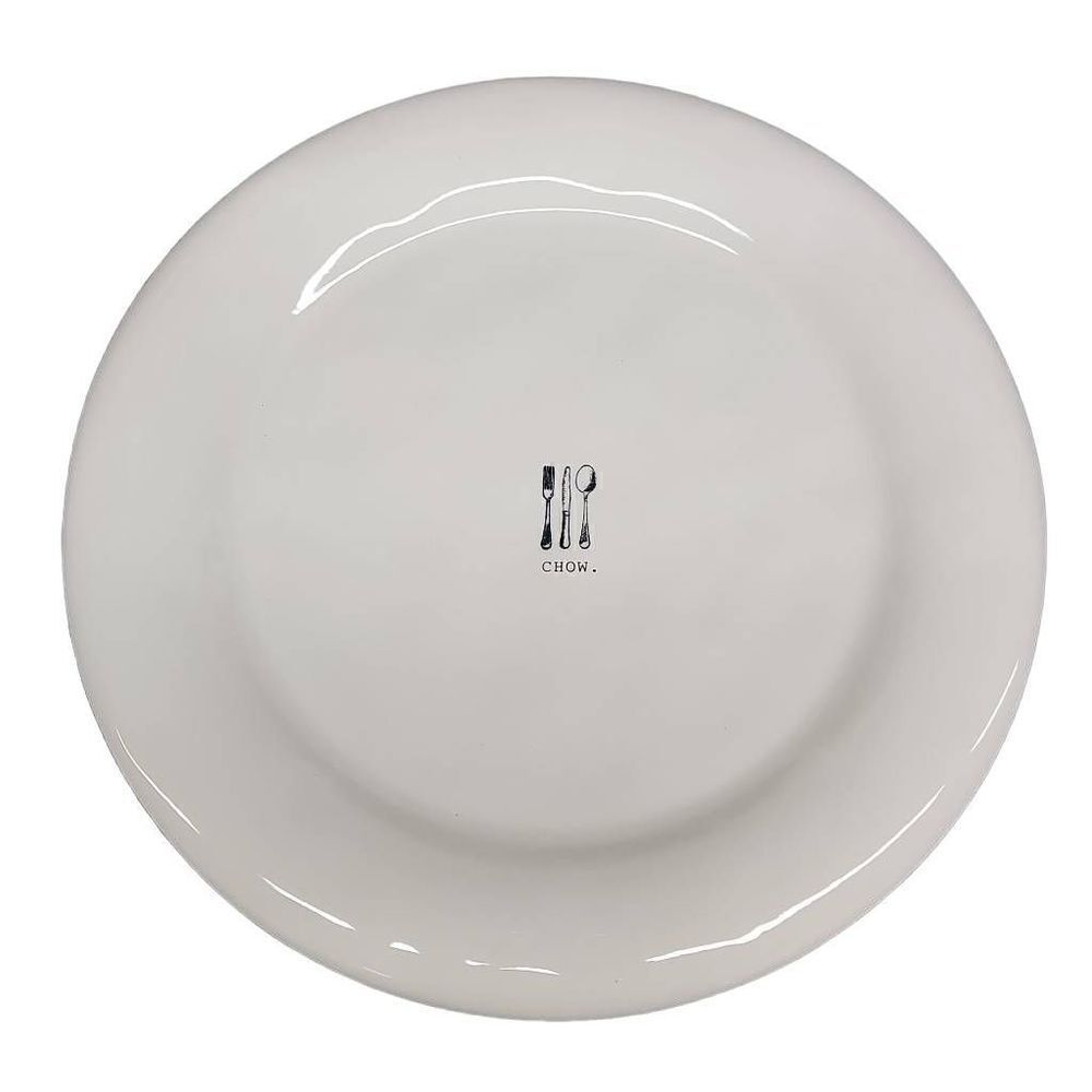 Rae Dunn Artisan Collection White Black "Chow". Dinner Plate